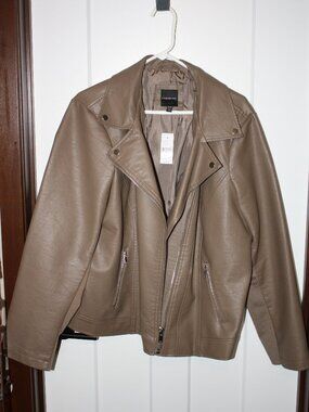 Lane Bryant Taupe Faux Leather Moto Jacket